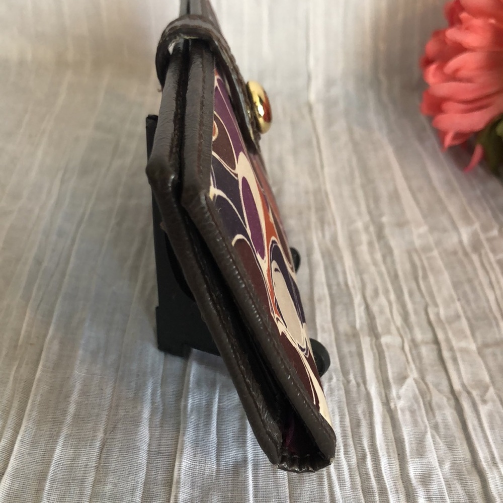 COACH Ashley Signature Silk bifold checkbook wallet brown leather w/purple - Picture 4 of 16